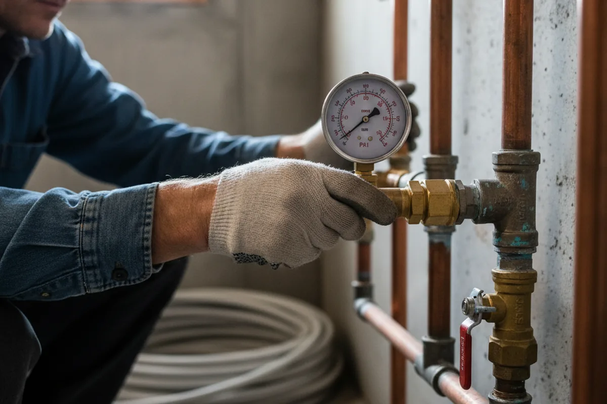 Pressure testing a repaired line during Water Line Repair in Crete